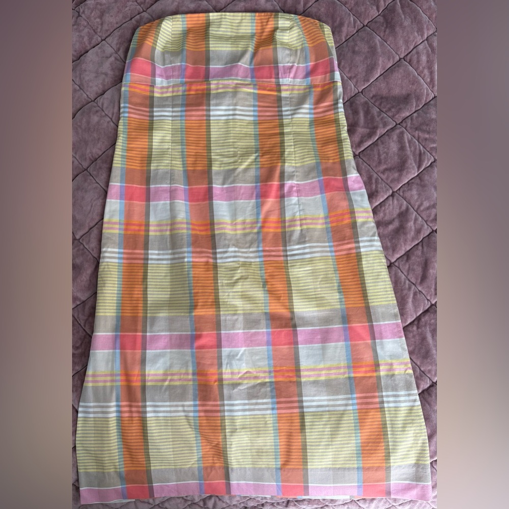 Theory Strapless Multicolor Plaid Dress